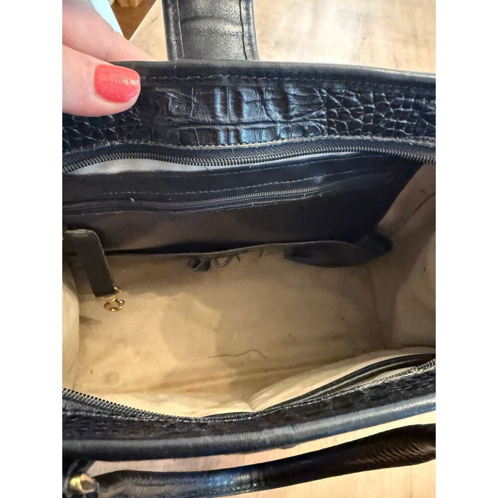 Vintage Brahmin Black Leather Croc Detail Square Top Handle Bag - Picture 7 of 11